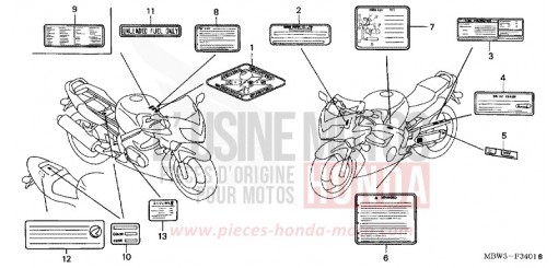 ETIQUETTE DE PRECAUTIONS (2) CBR600F1 de 2001